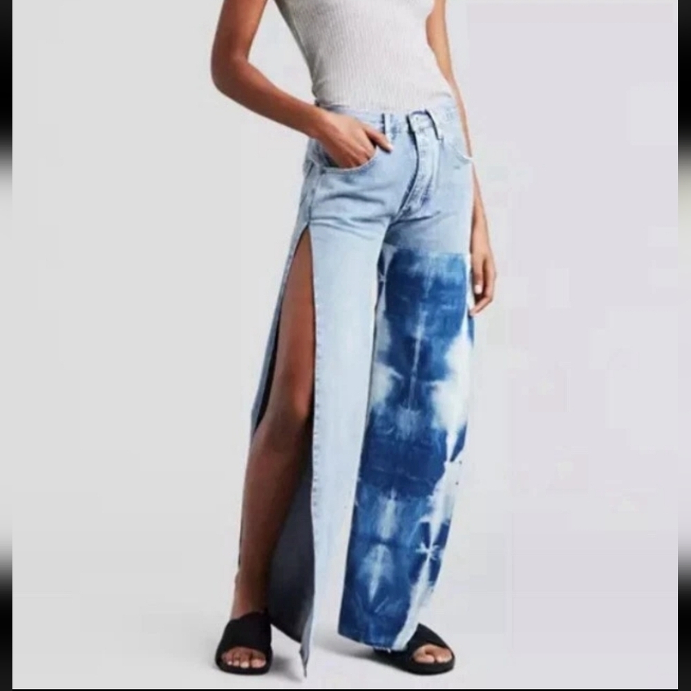 LEVI'S MADE & CRAFTED Tie Dve Slit Denim Flare High Rise Jeans 27